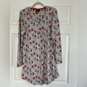 Festive Santa Print Nightgown in Red and Gray